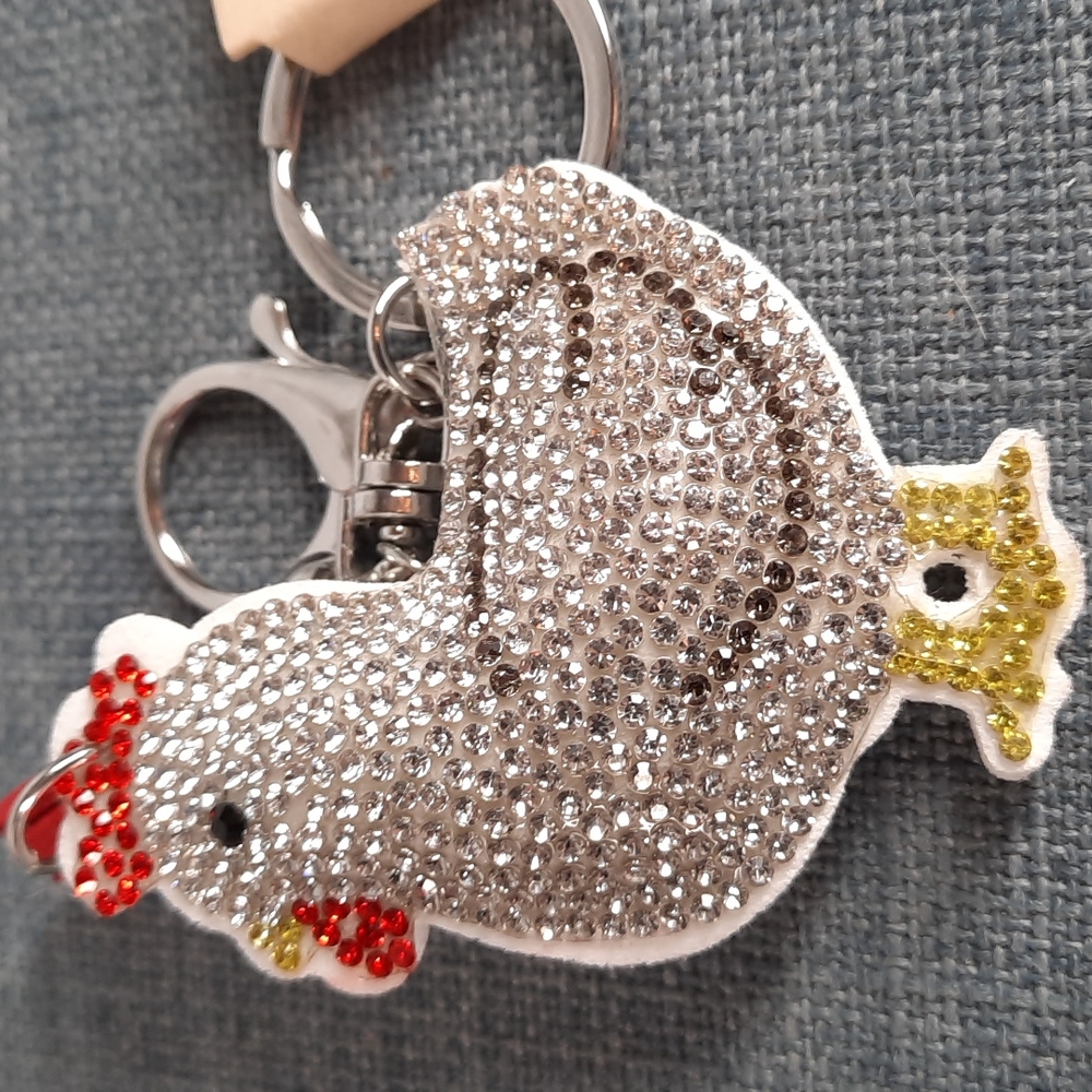 Chicken Hen Crystal Rhinestone Keychain Purse Charm Backpack Clip Gift - Picture 2 of 4